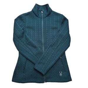 Spyder Core Sweater Full Zip Jacket Cable Knit Fleece Teal Blue Womens Medium